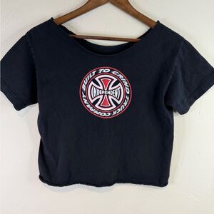 Vintage Independent Black Crop T-Shirt with Red & White Logo